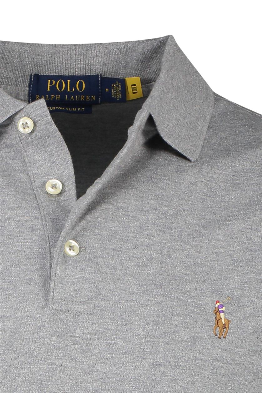 Custom slim fit Polo Ralph Lauren 3-knoops polo grijs gemêleerd katoen