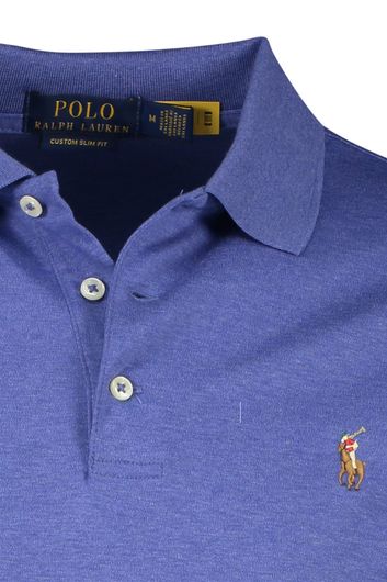 Katoenen Polo Ralph Lauren polo custom slim fit blauw gemêleerd