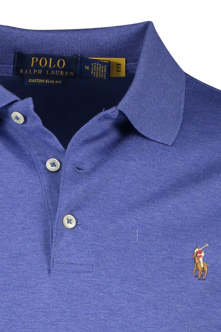Polo Ralph Lauren katoenen 3-knoops polo custom slim fit blauw gemêleerd