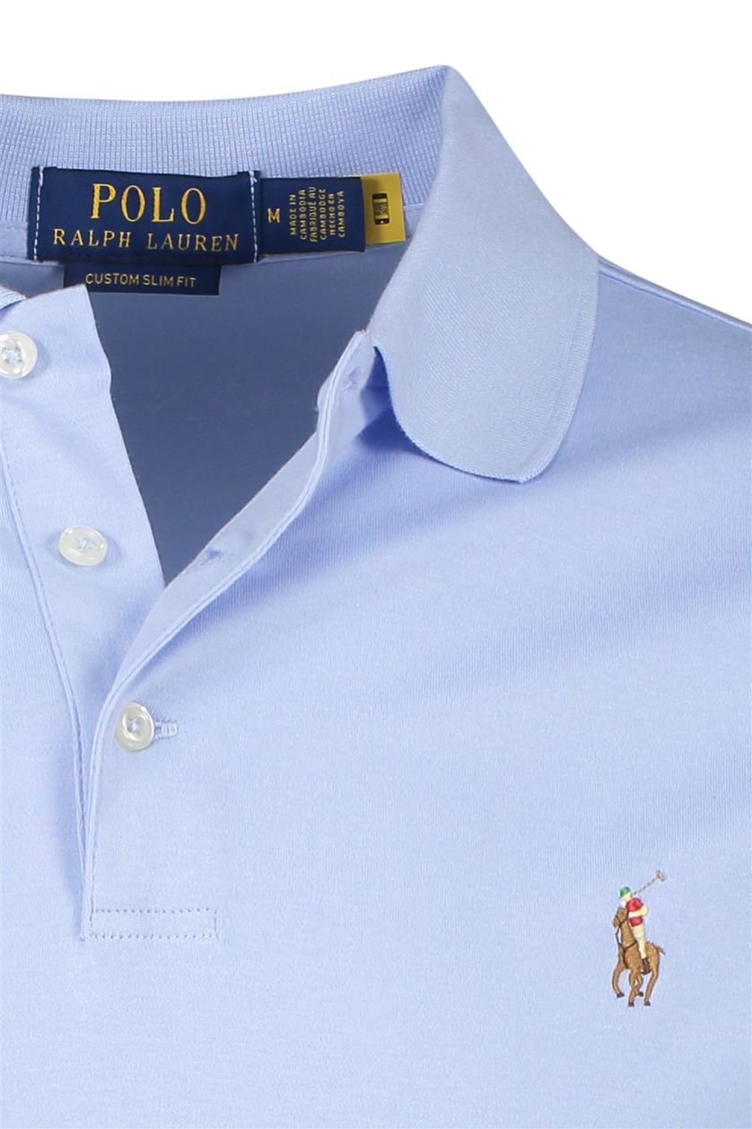 Polo Ralph Lauren 3-knoops polo custom slim fit lichtblauw katoen