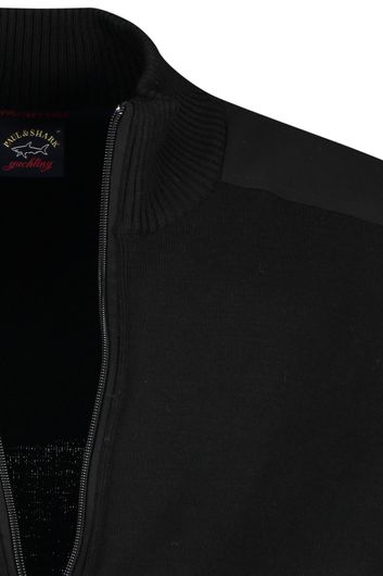 Paul & Shark vest zwart rits effen wol opstaande kraag wol