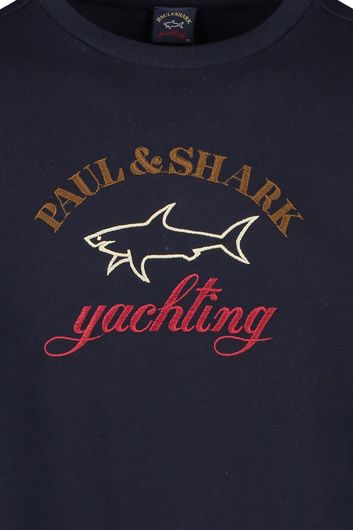 Paul & Shark crew neck sweater opdruk donkerblauw