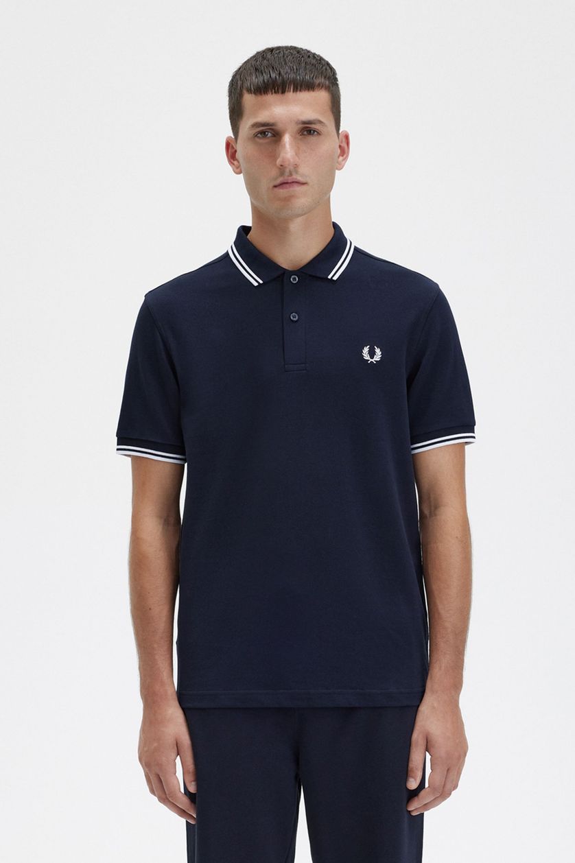 Fred Perry polo donkerblauw effen katoen witte details