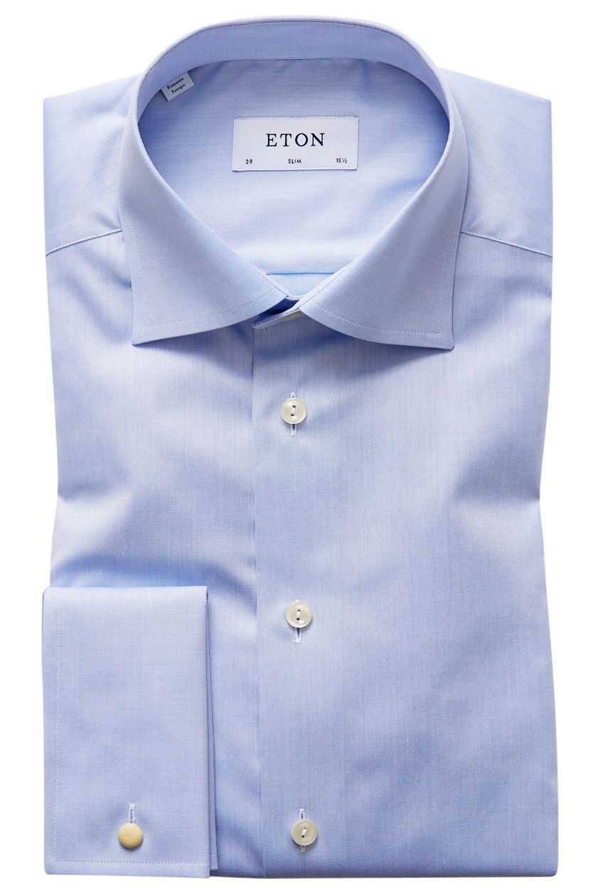 Eton lichtblauw overhemd dubbele manchet Slim Fit