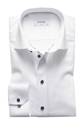 Eton Overhemd Eton Slim Fit wit met navy details