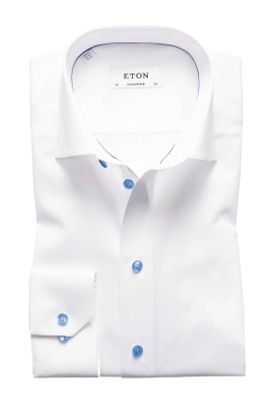 Eton Eton overhemd wit Contemporary Fit blauwe knopen
