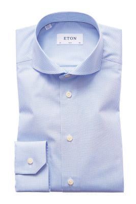 Eton Eton overhemd cutaway blauwe ruit Slim Fit