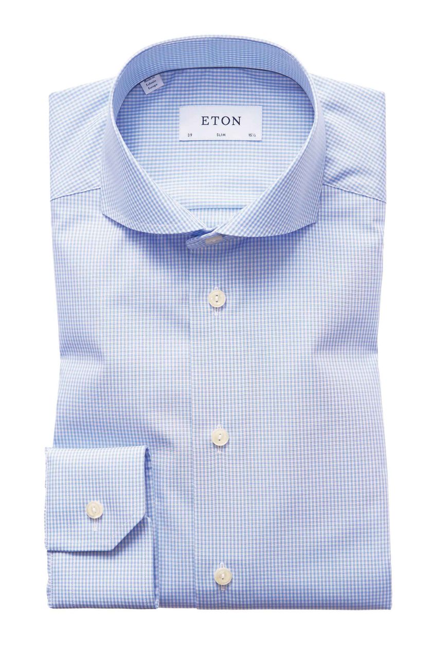 Overhemd Eton blauw geruit Slim Fit cutaway