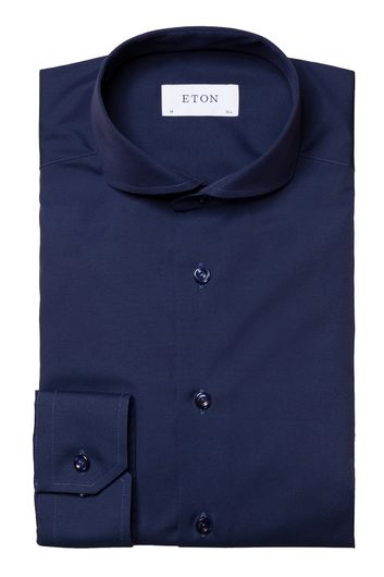 Donkerblauw uni zakelijk Eton overhemd slim fit