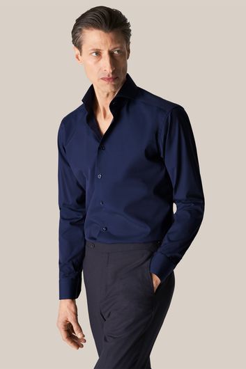 business overhemd Eton donkerblauw effen katoen slim fit 