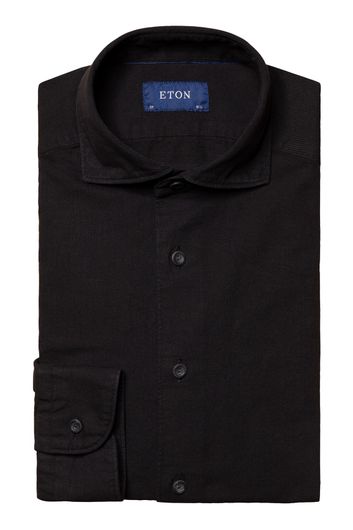 business overhemd Eton zwart effen katoen slim fit 