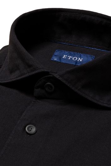 business overhemd Eton zwart effen katoen slim fit 