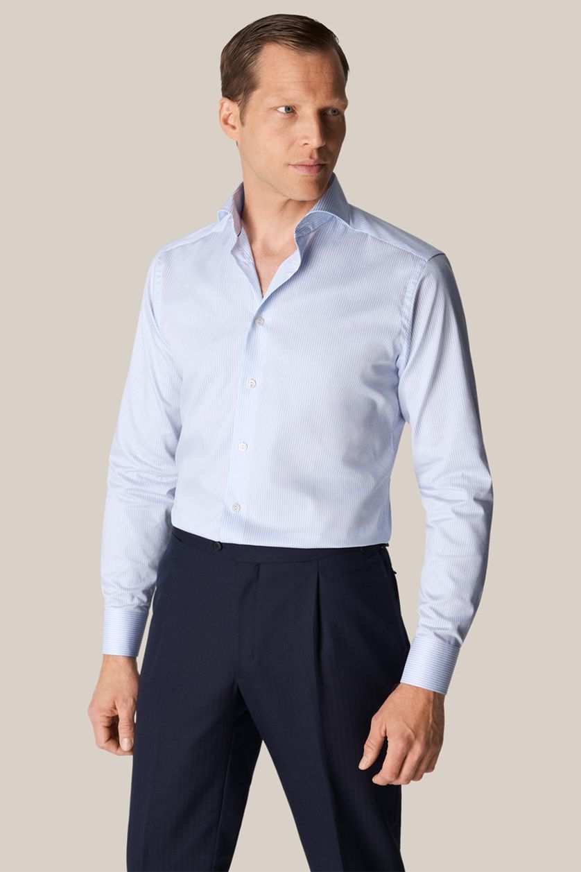 Zakelijk Eton overhemd lichtblauw gestreept katoen slim fit