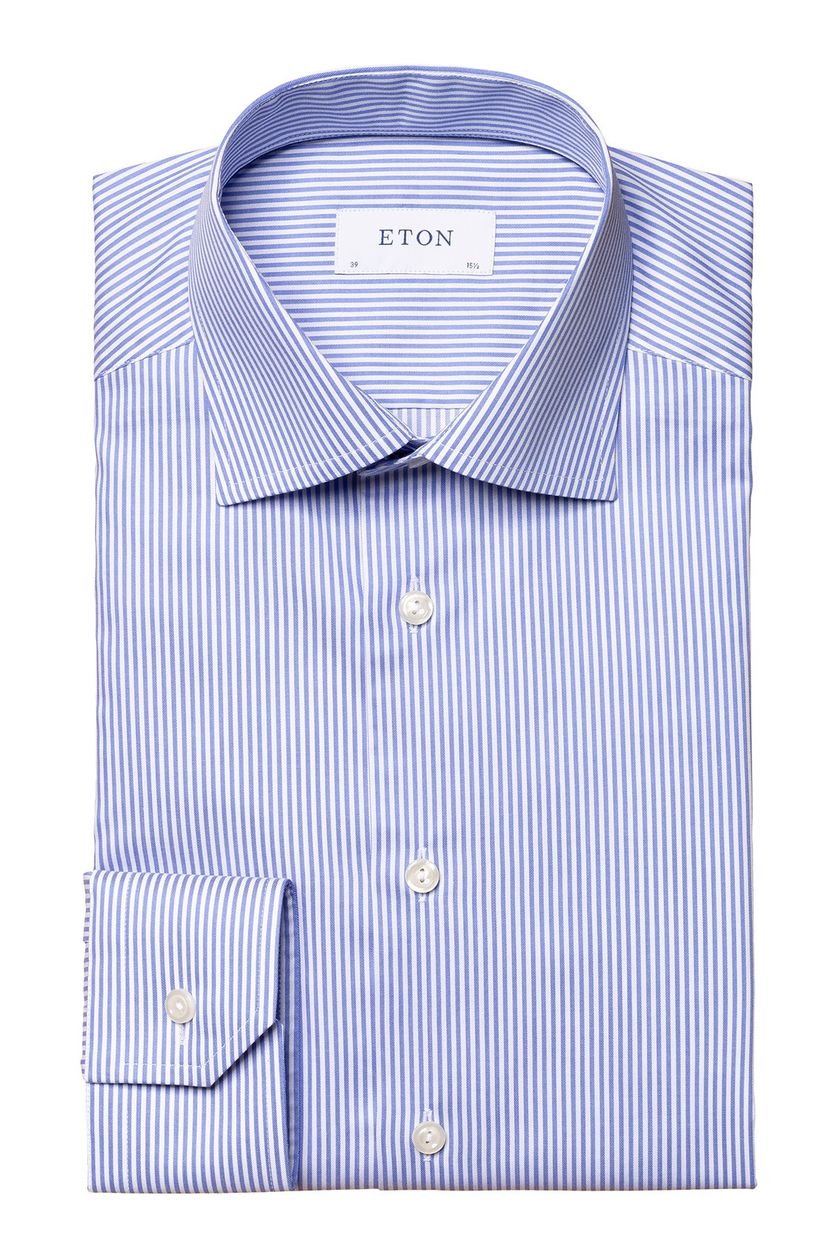 Eton business overhemd lichtblauw gestreept katoen normale fit