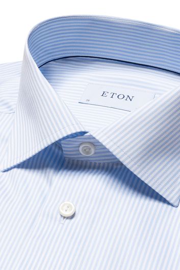 business overhemd Eton lichtblauw gestreept katoen slim fit 