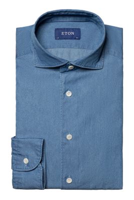 Eton business overhemd Eton blauw effen katoen slim fit 