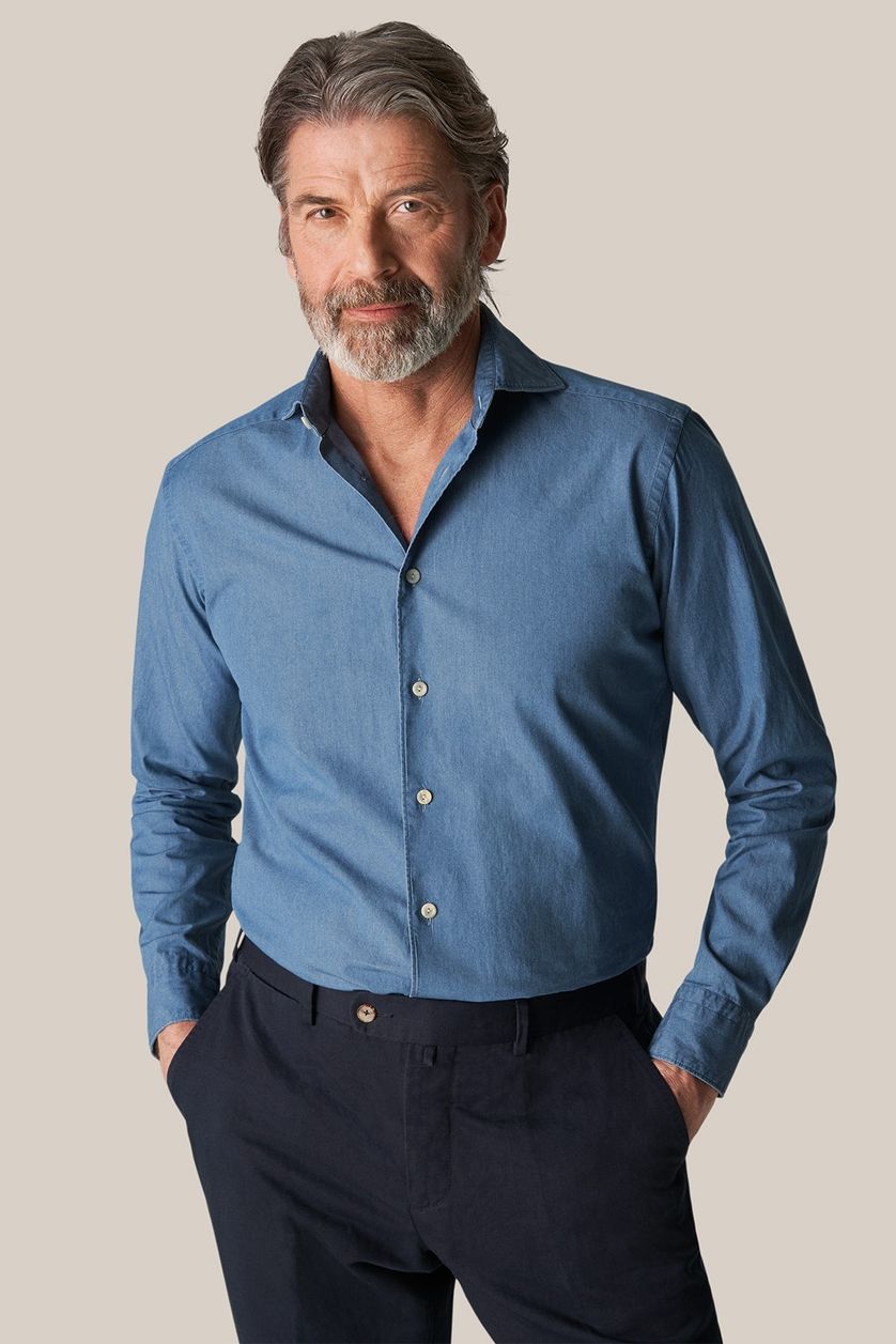 Eton business overhemd blauw effen katoen slim fit