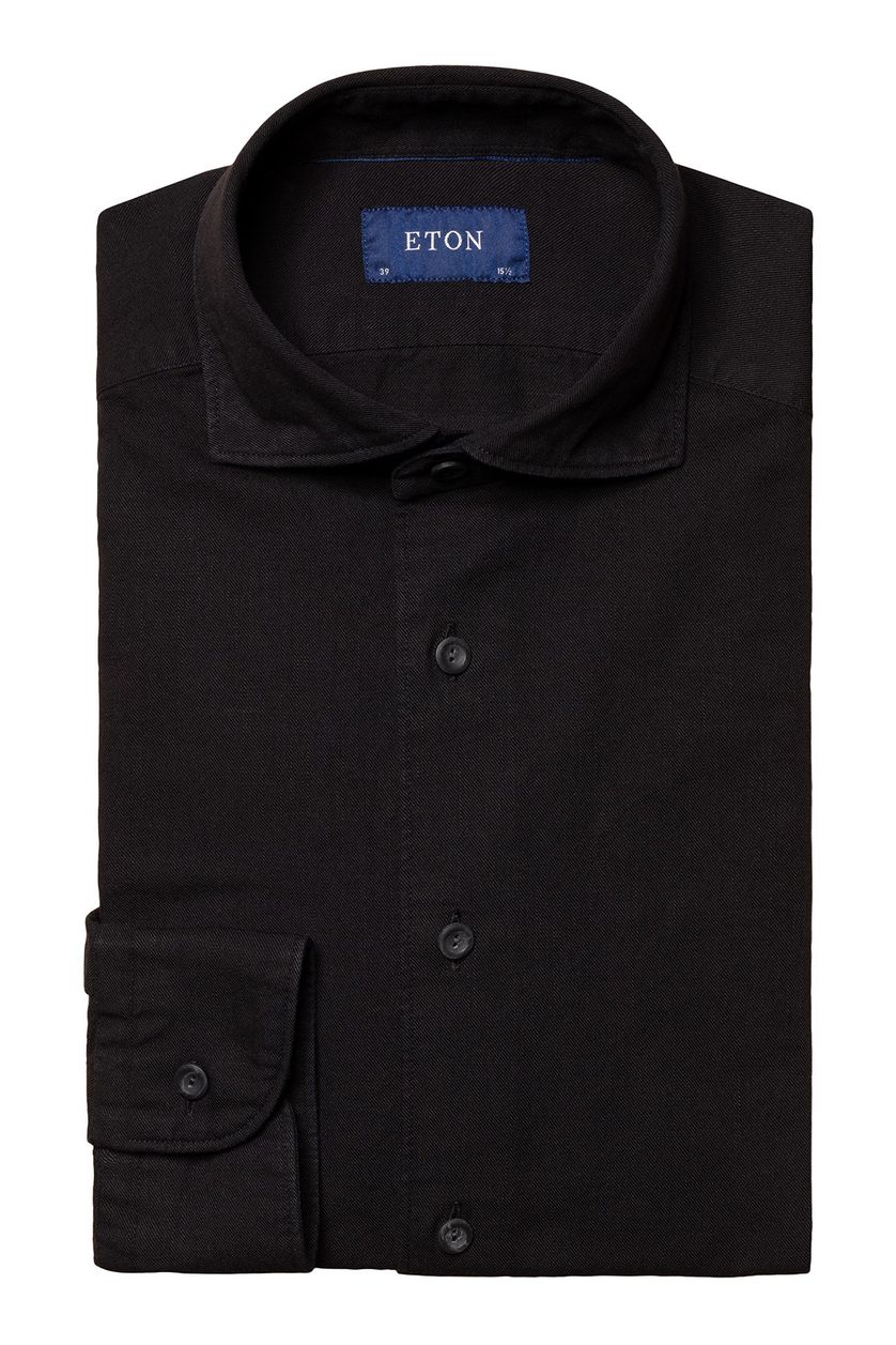 Eton business overhemd zwart effen katoen 