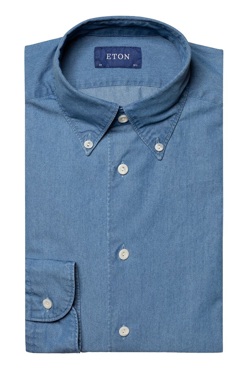 Eton business overhemd blauw effen button down boord
