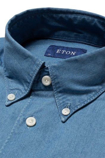 Eton business overhemd slim fit blauw uni button down boord
