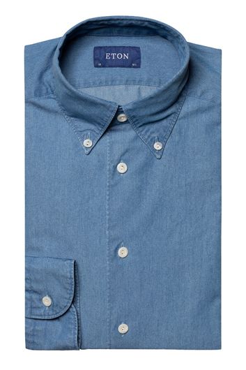 Blauw effen katoen Eton business overhemd normale fit