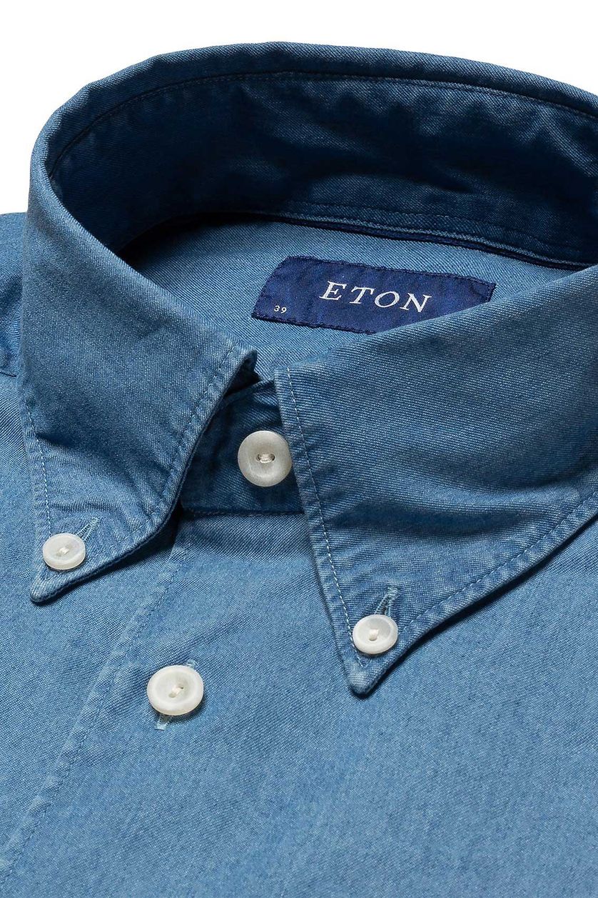 Eton business overhemd blauw denim effen katoen normale fit