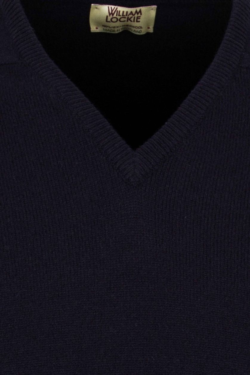 William Lockie pullover donkerblauw v-hals lamswol