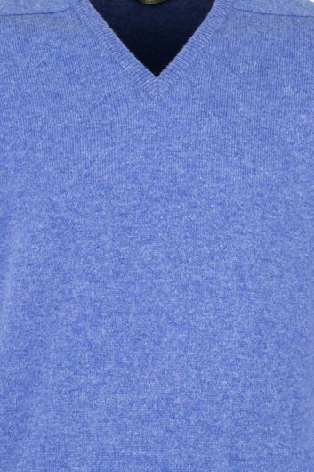 Lamswollen trui v-hals William Lockie blauw