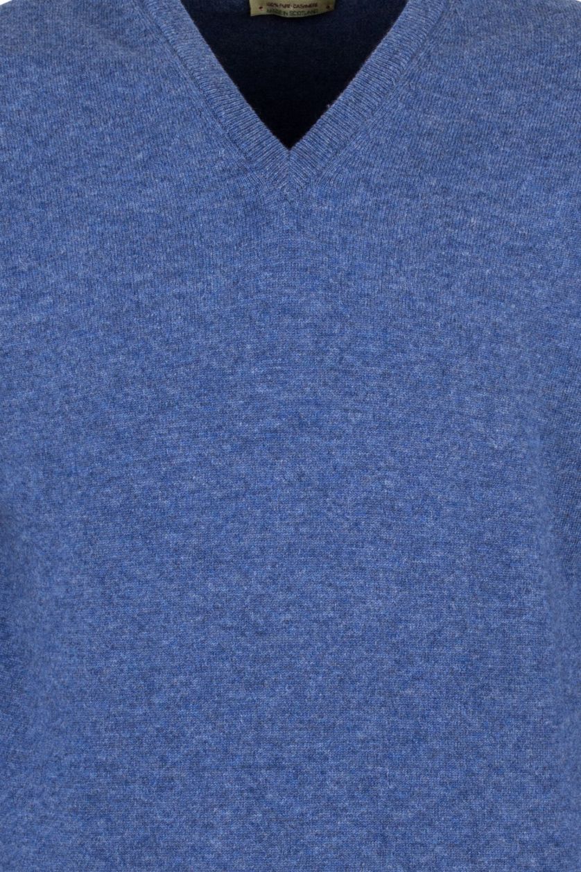 Pullover William Lockie blauw kasjmier v-hals