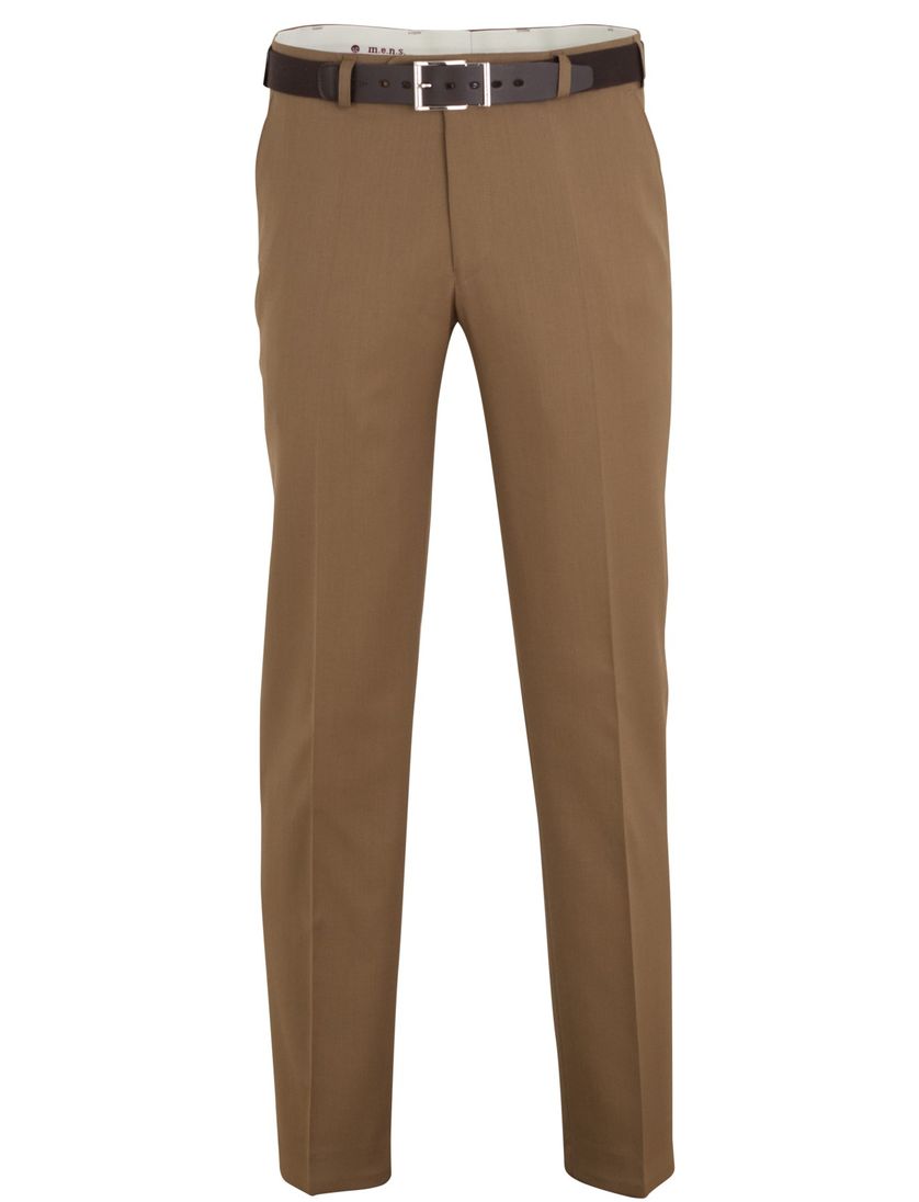 M.e.n.s. broek flatfront bruin stretch met riem
