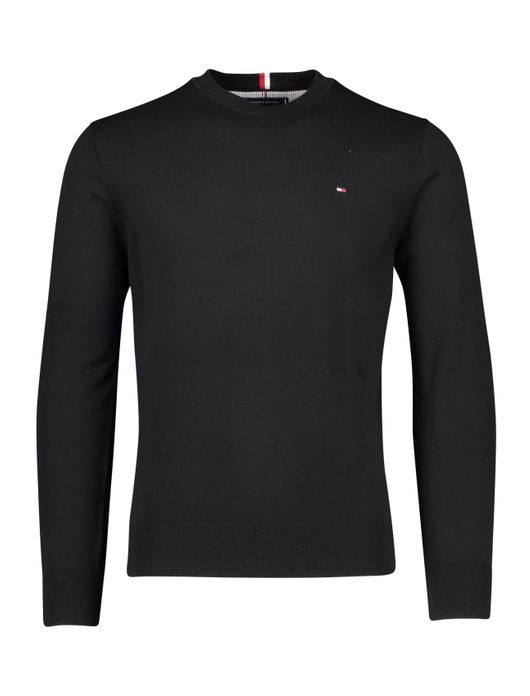 Big & Tall trui Tommy Hilfiger zwart effen katoen ronde hals