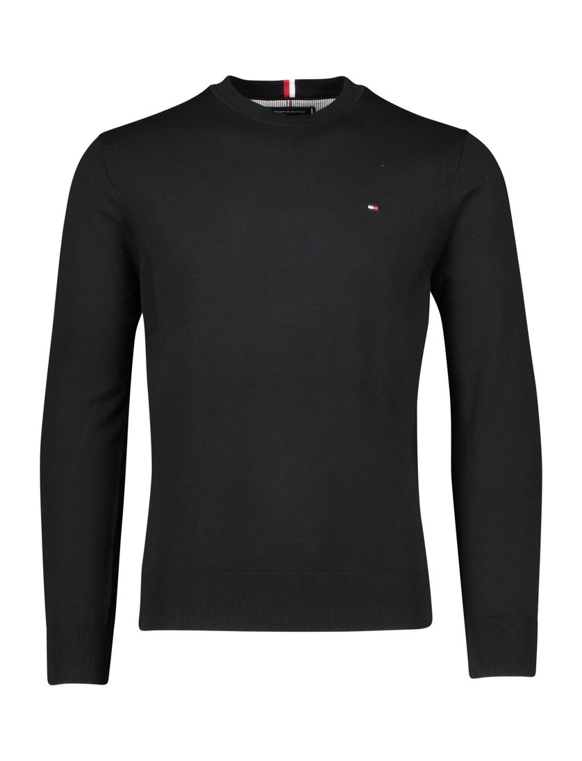 Tommy Hilfiger Big & Tall trui zwart effen katoen ronde hals