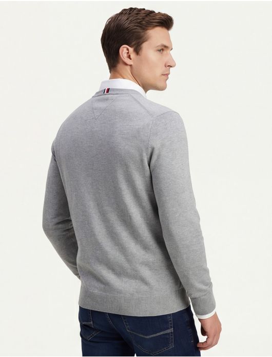 Tommy Hilfiger trui ronde hals grijs effen katoen