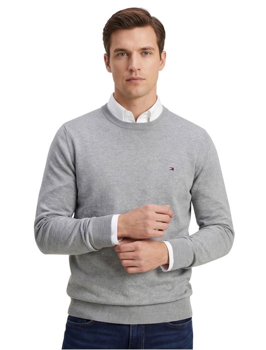 Tommy Hilfiger trui ronde hals grijs effen katoen