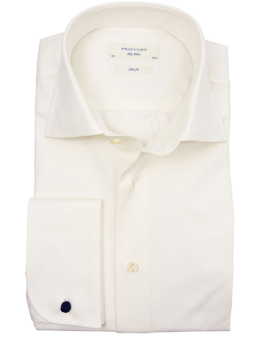 Overhemd Profuomo ecru dubbele manchet slim fit