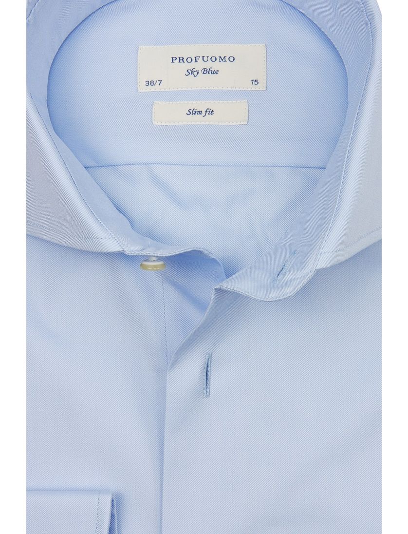 Profuomo overhemd mouwlengte 7 lichtblauw effen katoen slim fit
