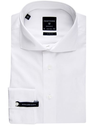 Profuomo Profuomo overhemd mouwlengte 7 Originale slim fit wit effen katoen
