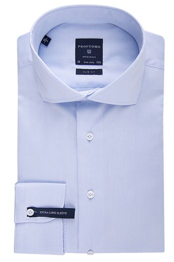 Profuomo Profuomo overhemd mouwlengte 7 Originale slim fit blauw effen katoen