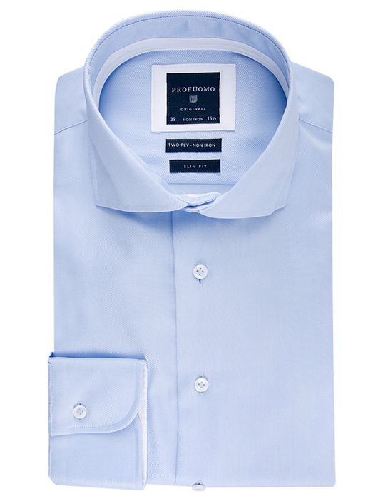 Profuomo overhemd blauw sllim fit diagonaal structuur