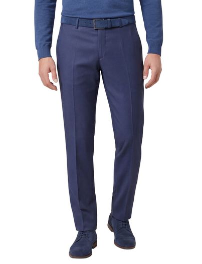 Carl Gross Club of Gents pantalon mix en match blauw effen wol slim fit knoop