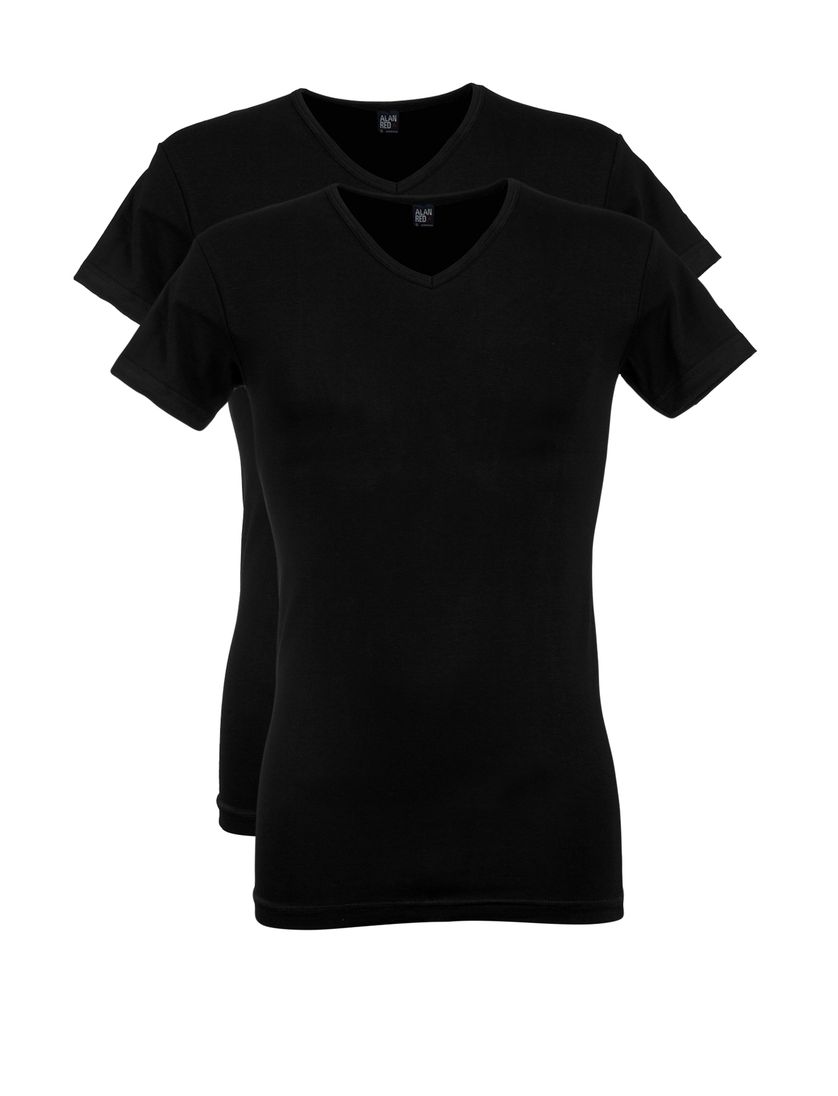 Alan Red t-shirt effen katoen zwart 2-pack