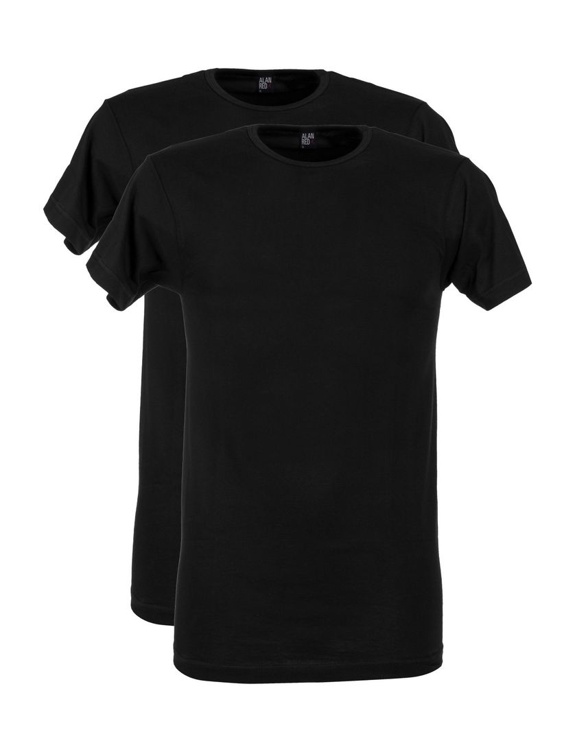 Alan Red t-shirt effen katoen zwart smalle boord 2-pack