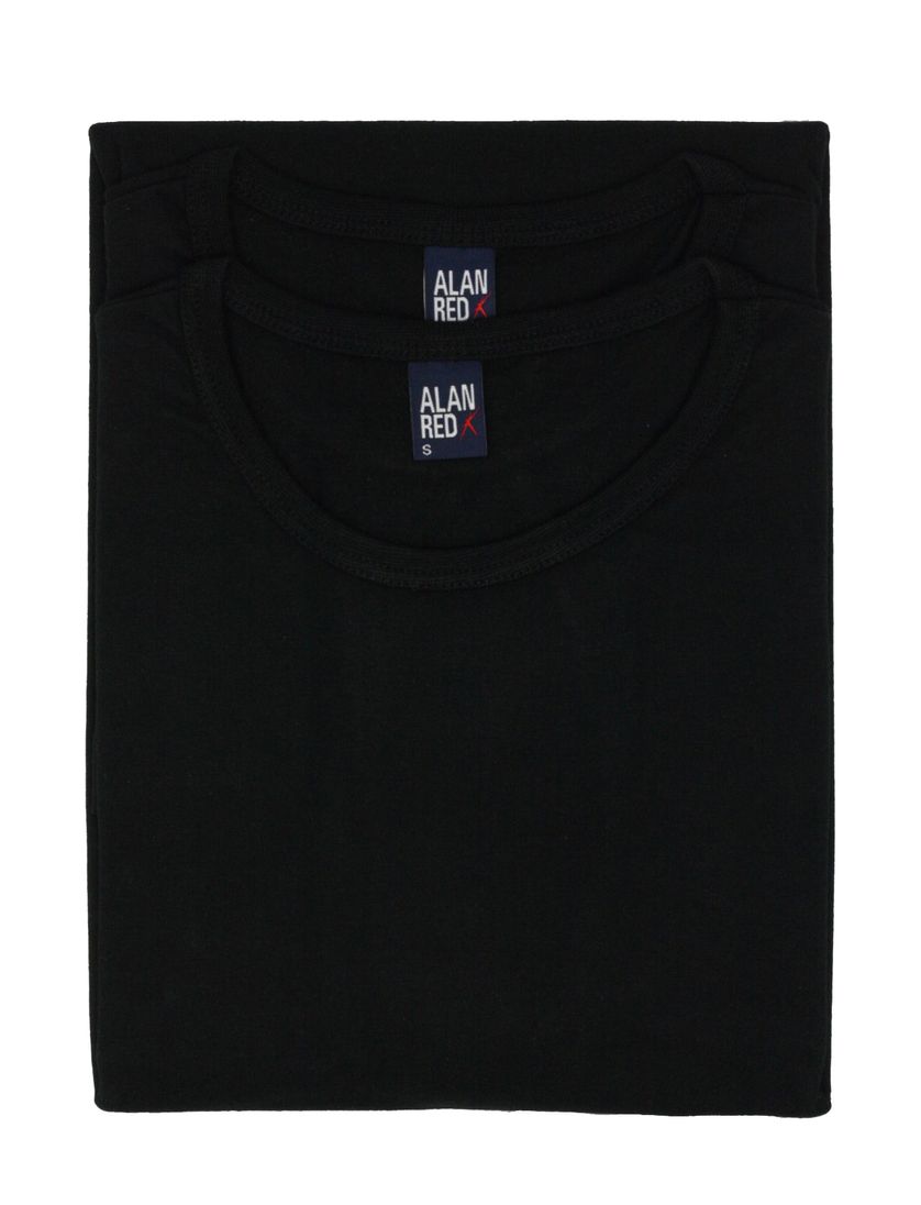 Alan Red t-shirt effen katoen zwart smalle boord 2-pack