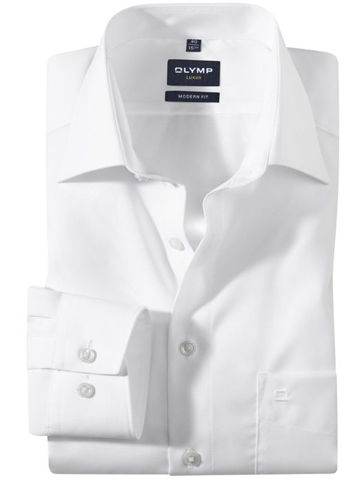 overhemd mouwlengte 7 Olymp Luxor Modern Fit wit effen katoen normale fit