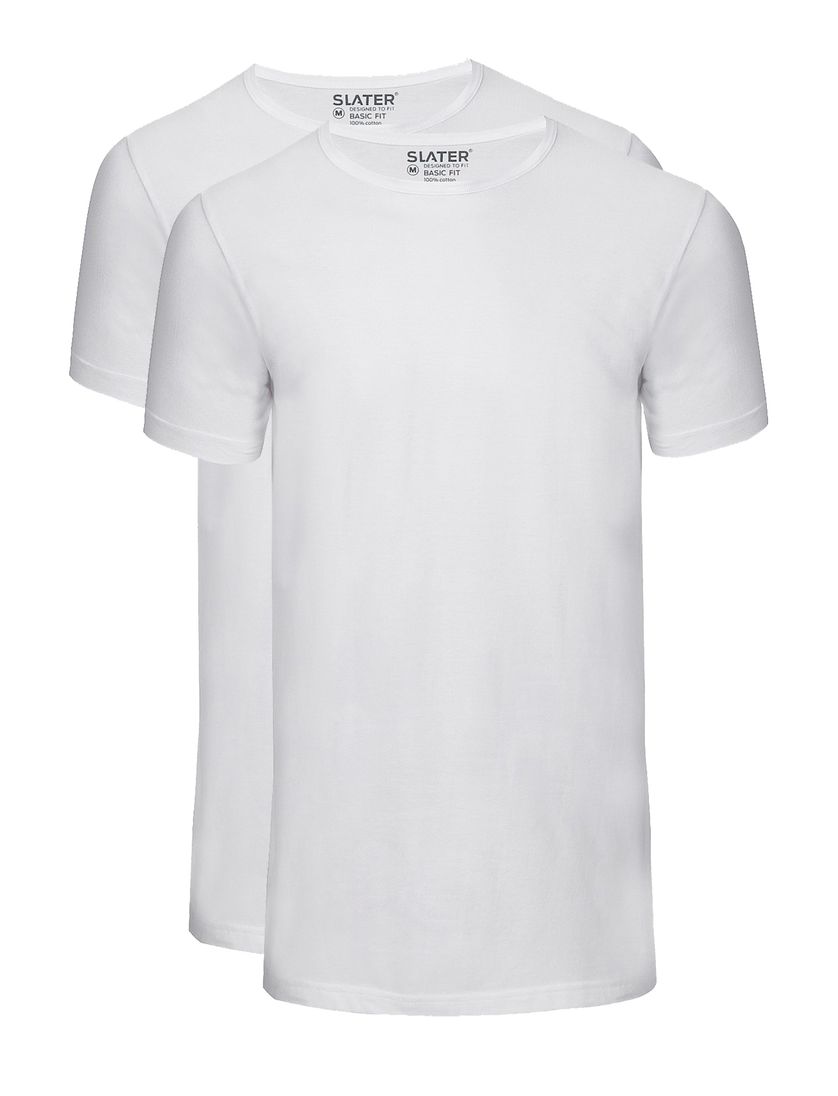 Slater t-shirt effen katoen wit 2-pack ronde hals