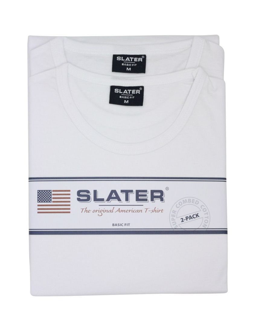 Slater t-shirt effen katoen wit 2-pack ronde hals
