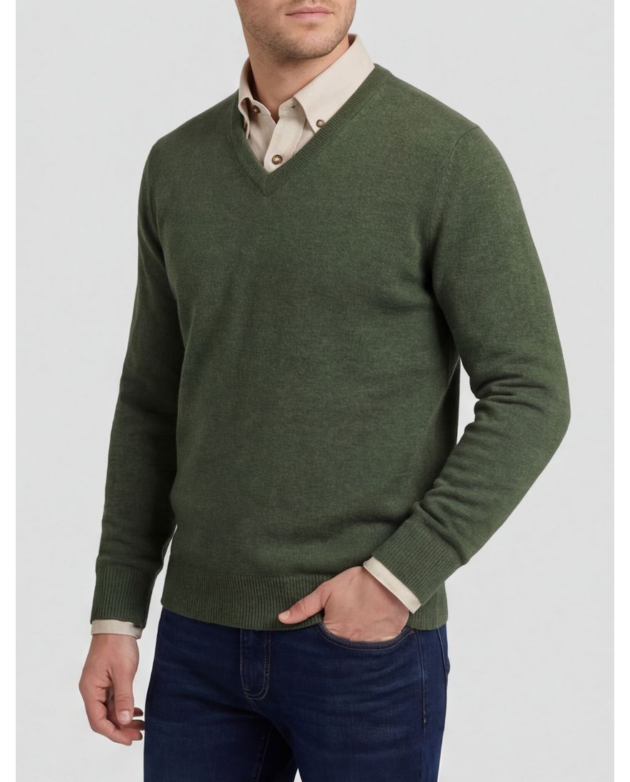 Alan Paine pullover groen lamswol v-hals
