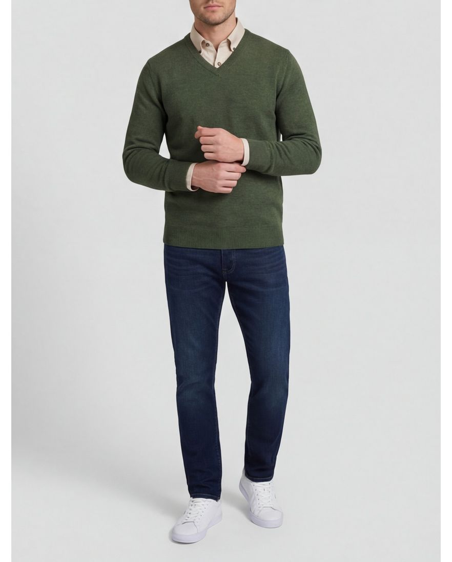 Alan Paine pullover groen lamswol v-hals