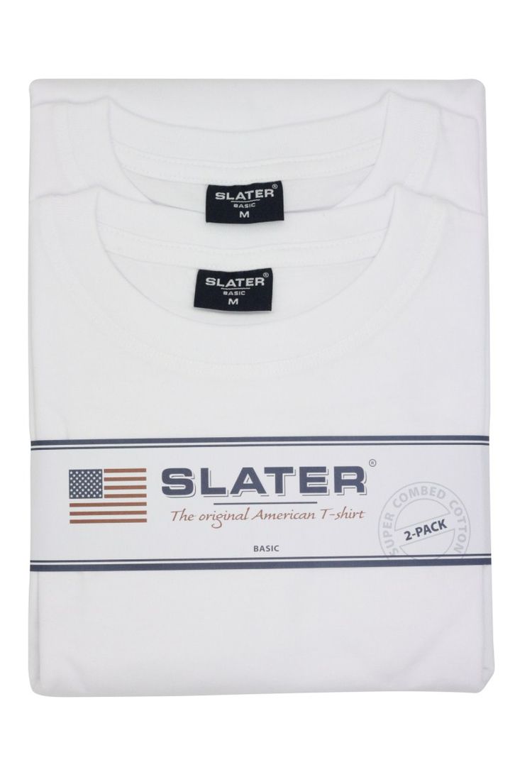 2-pack ronde hals Slater t-shirt effen katoen wit