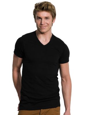 Slater Slater t-shirt effen katoen zwart v hals 2-pack